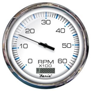 Faria Chesapeake White SS 5 Tachometer w/Digital Hourmeter – 6000 RPM (Gas) (Inboard)