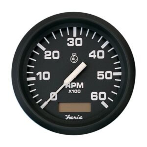 Faria Euro Black 4 Tachometer w/Hourmeter – 6,000 RPM (Gas – Inboard)