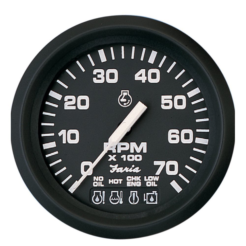 Faria Euro Black 4 Tachometer w/Systemcheck 7000 RPM (Gas) f/ Johnson / Evinrude Outboard)