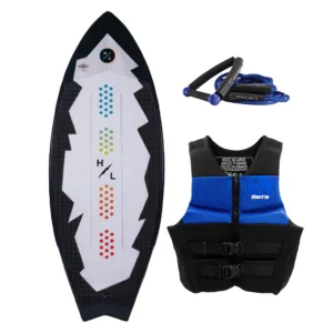 Hyperlite Broadcast Wakesurf Board w/ 25′ Wakesurf Rope and Bart’s/Hyperlite Men’s Life Jacket